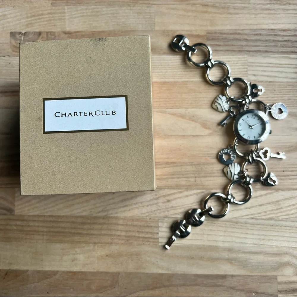 Charter club ladies charm bracelet fashion watch NEW BATTERY